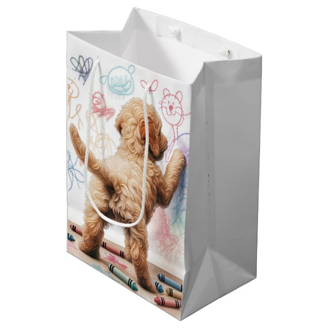 Birthday Labradoodle Doodling On a Wall Medium Gift Bag (Front Angled)