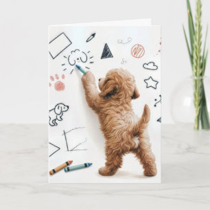 Birthday Labradoodle Doodling With Crayons Card
