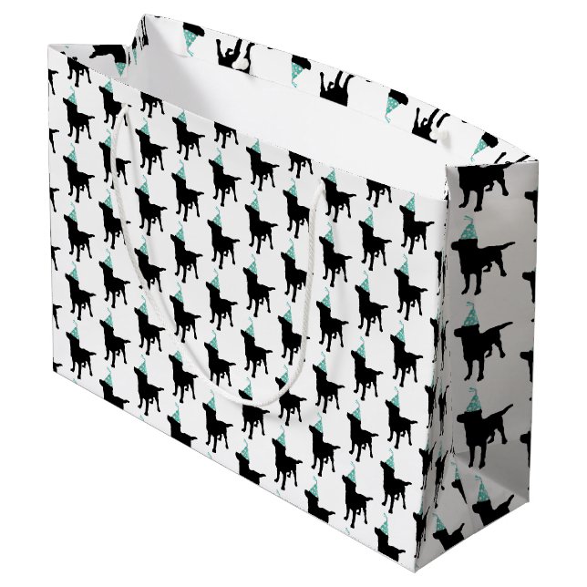 Birthday Labrador Black Dog In Party Hat Large Gift Bag (Back Angled)