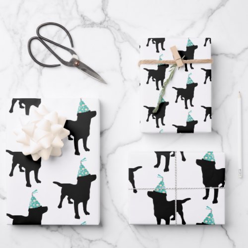 Birthday Labrador Black Dog In Party Hat Wrapping Paper Sheets