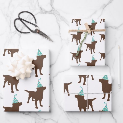 Birthday Labrador Chocolate Dog In Party Hat Wrapping Paper Sheets