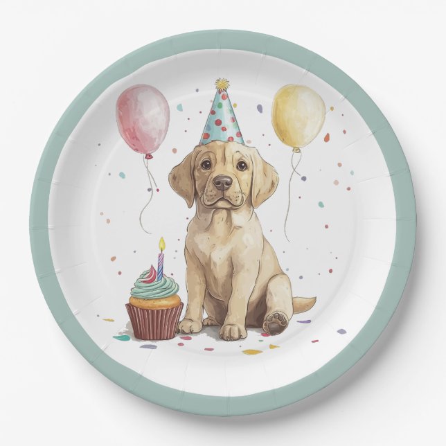 Birthday Labrador Retriever Dogs Paper Plates (Front)