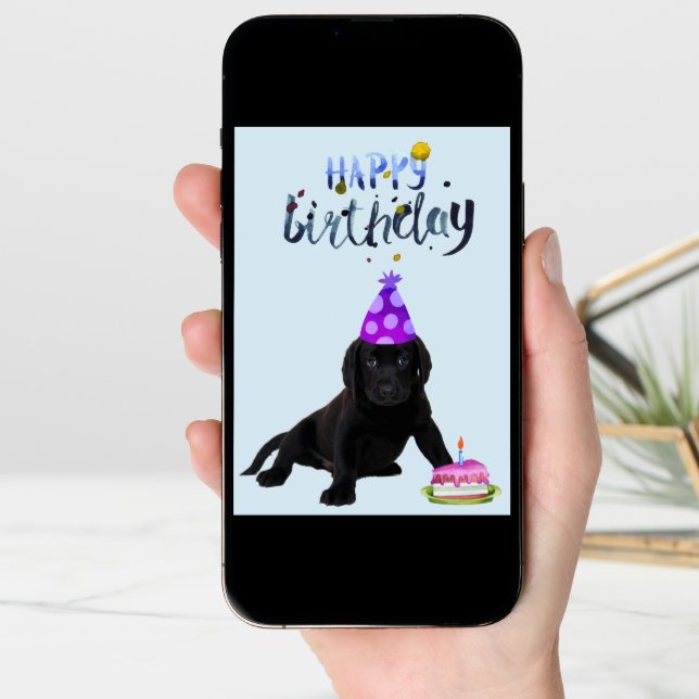 Birthday Labrador Retriever Lab Black Puppy Card (Front Digital)