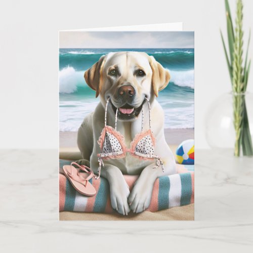 Birthday Labrador Retriever With Bikini Top Card