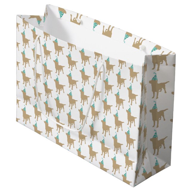 Birthday Labrador Yellow Dog In Party Hat Large Gift Bag (Front Angled)