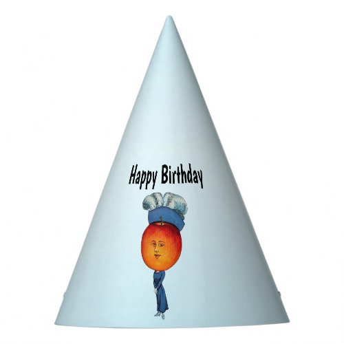 Birthday Lady with Red Apple Head Blue Dress Hat