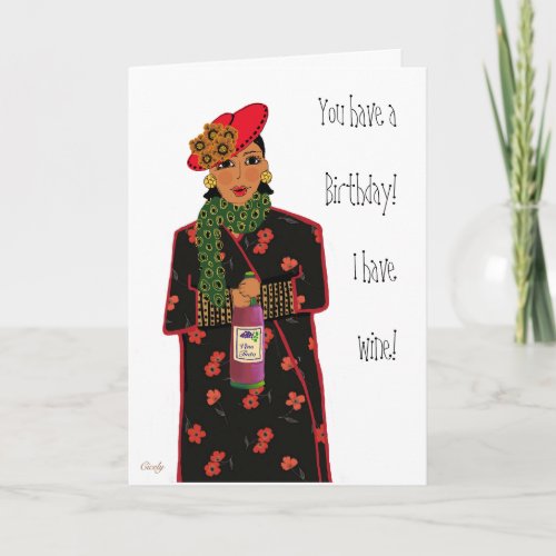 Birthday Lady with Wine Card
