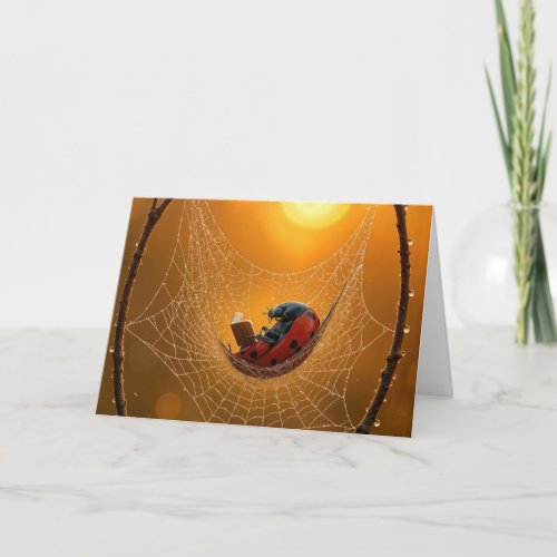 Birthday Ladybug in a Spider Web Hammock Card