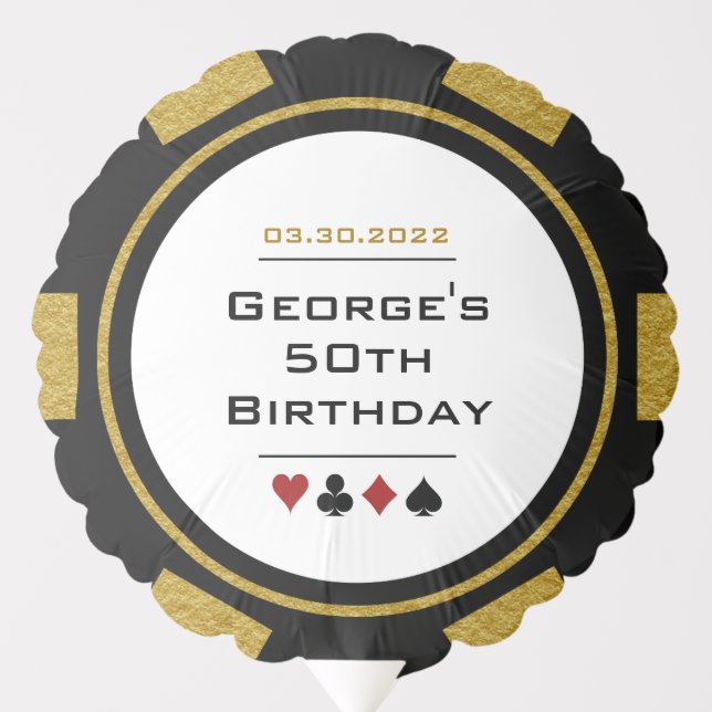 Birthday Las Vegas Black White Gold Poker Chip Balloon (Front)
