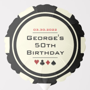 Birthday Las Vegas Style Black White Poker Chip Balloon