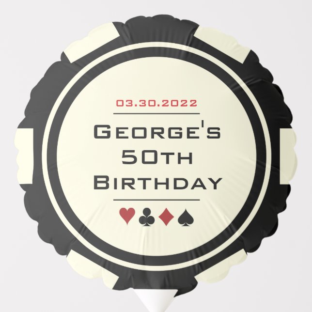 Birthday Las Vegas Style Black White Poker Chip Balloon (Front)