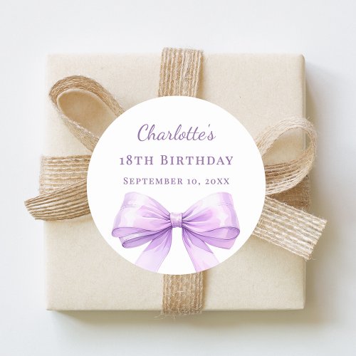 Birthday lavender bow classic round sticker
