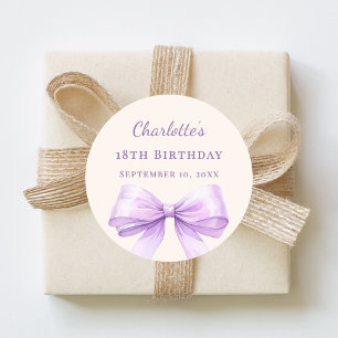 Birthday lavender bow ivory classic round sticker