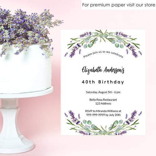 Birthday lavender eucalyptus budget invitation flyer