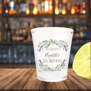 Birthday lavender eucalyptus greenery name shot glass