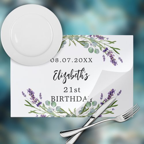 Birthday lavender eucalyptus party paper placemat