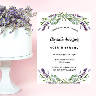 Birthday lavender florals eucalyptus greenery invitation