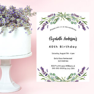 Birthday lavender florals eucalyptus greenery invitation postcard