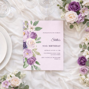 Birthday lavender florals pink invitation