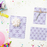 Birthday lavender purple name script wrapping paper sheets<br><div class="desc">A lavender,  violet colored background,  purple text. Personalize and add a name and age.  A modern hand lettered style script.</div>