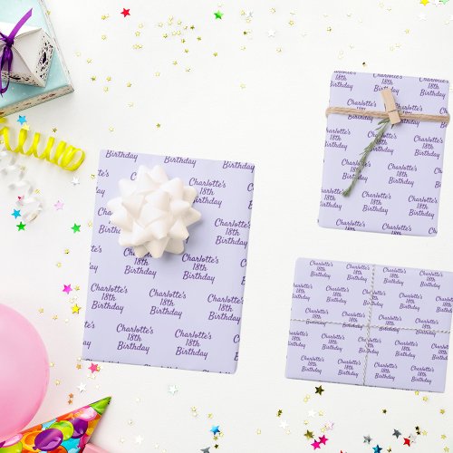 Birthday lavender purple name script wrapping paper sheets