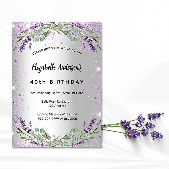 Birthday lavender silver eucalyptus luxury invitation (Creator Uploaded)