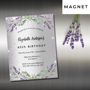 Birthday lavender silver eucalyptus luxury magnetic invitation