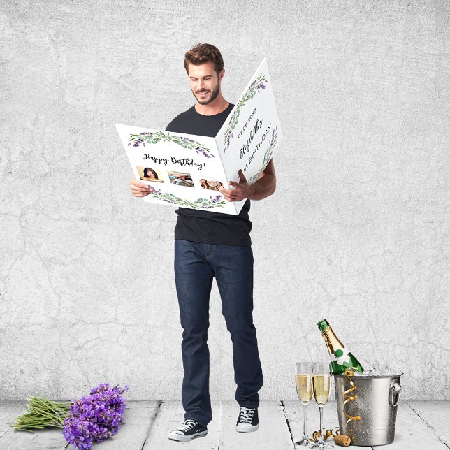 Birthday lavender violet floral photo card (Creator Uploaded)