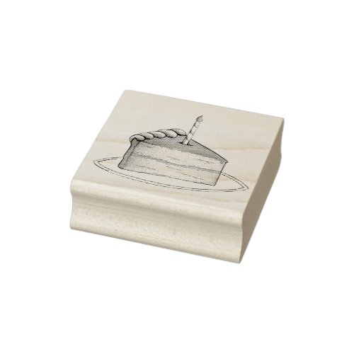 Birthday Layer Cake Slice w Candle Happy Bday Rubber Stamp