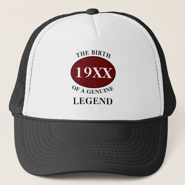 Birthday Legend Any Year Humor Father Black Red Trucker Hat (Front)