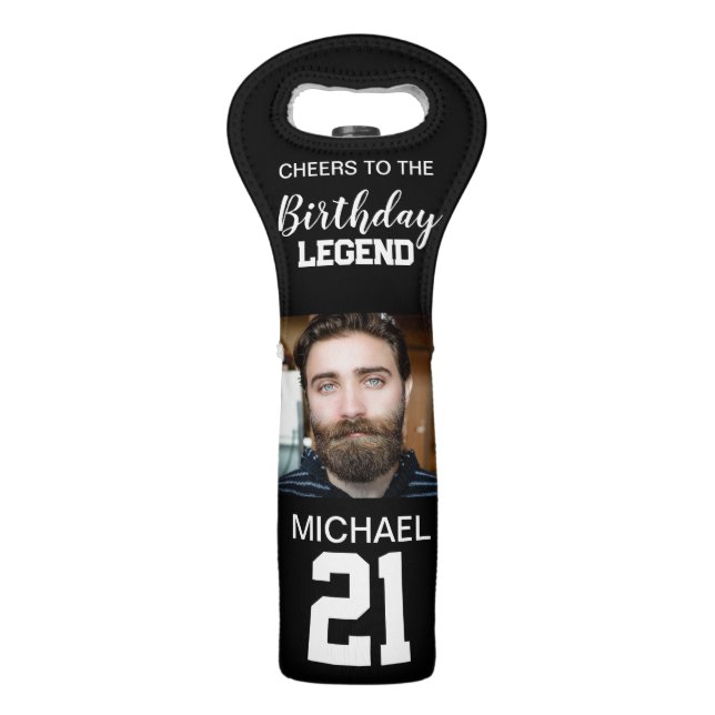 Birthday Legend Custom Photo Any Age Birthday Wine Bag (Front)