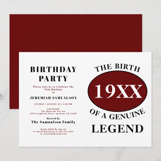 Birthday Legend Name Year Humor Birthday Father Invitation (Front/Back)