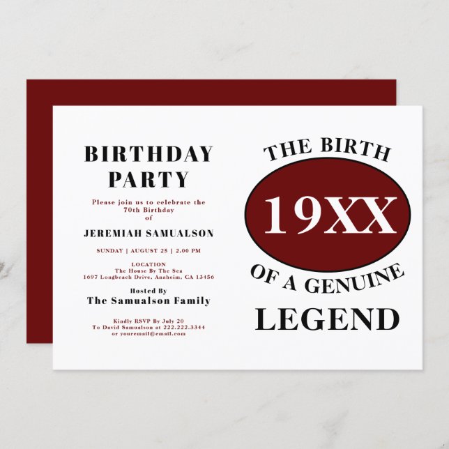 Birthday Legend Name Year Humor Birthday Father Invitation (Front/Back)