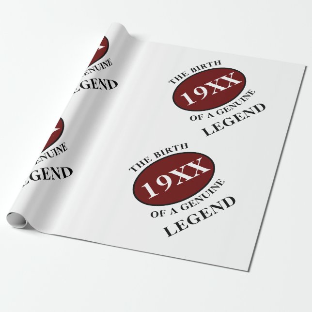 Birthday Legend Year Humor Father Red Black Bold Wrapping Paper (Unrolled)