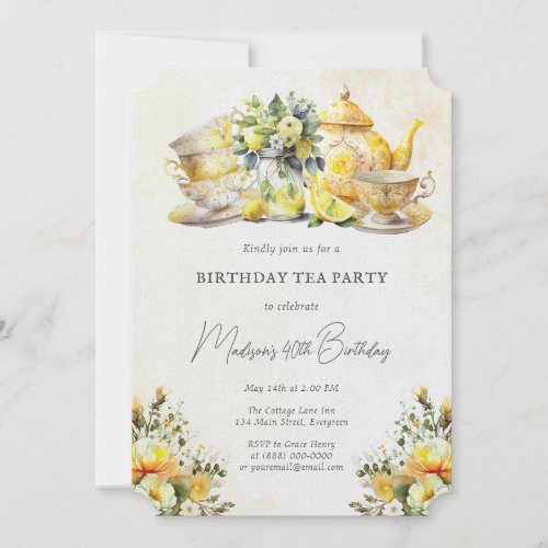 Birthday Lemon Tea Party Vintage  Invitation