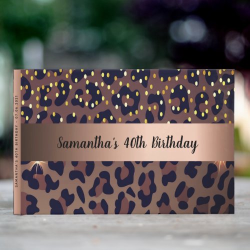 Birthday leopard animal rose gold name guest book
