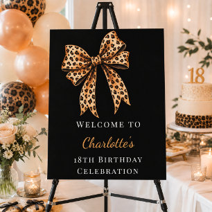Birthday leopard bow black welcome foam board