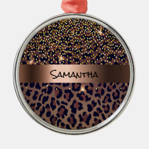 Birthday leopard brown black elegant metal ornament