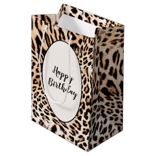 Birthday Leopard Fur Print  Medium Gift Bag