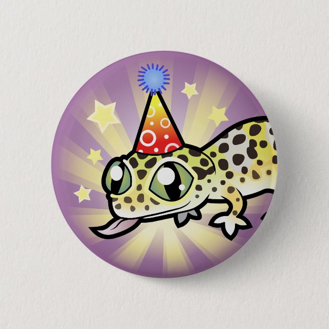 Birthday Leopard Gecko Pinback Button (Front)