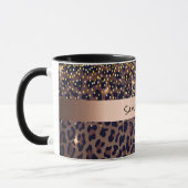 Birthday leopard pattern brown black name age mug (Left)