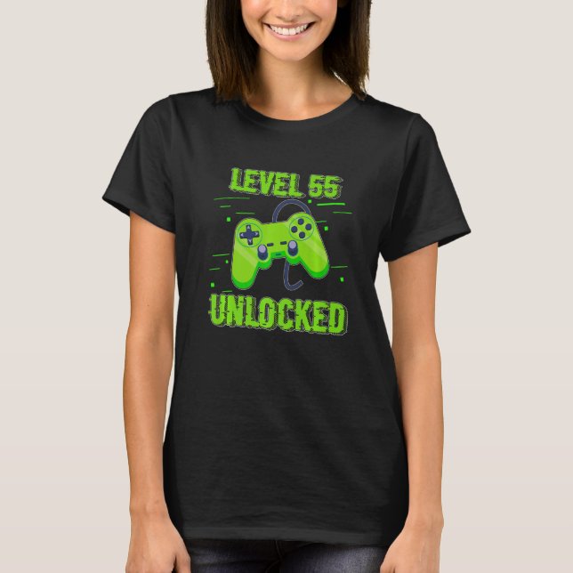 Birthday  Level 55 Unlocked Video Games Controller T-Shirt (Front)