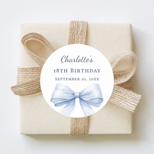 Birthday light blue bow classic round sticker