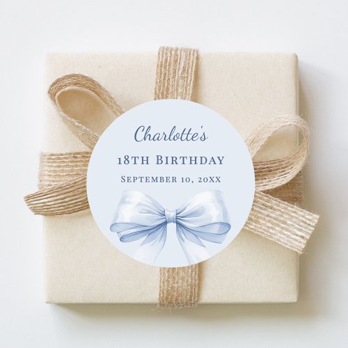 Birthday light blue bow classic round sticker