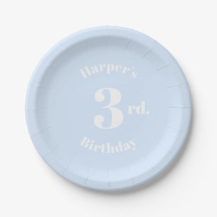 Birthday light blue Custom name and number Paper Plates