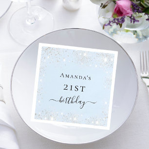 Birthday light blue silver glitter dust monogram napkins