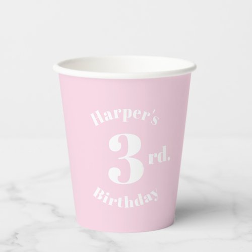 Birthday light pink Custom name and number  Paper Cups