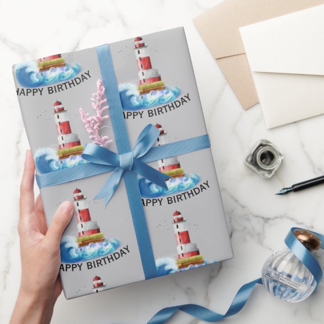 Birthday Lighthouse With Wave  Wrapping Paper (Gifting)