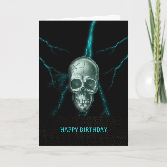 Birthday Lightning Skull  Card (Front)