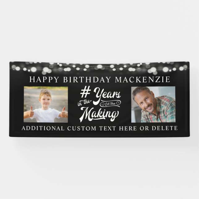 Birthday Lights Photo YEARS IN THE MAKING Black Banner (Horizontal)